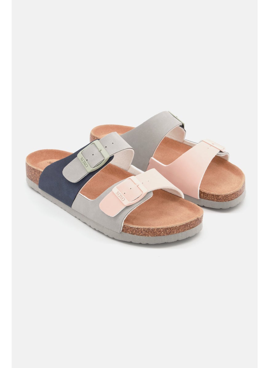 Women Slip On Sandal, Navy/Pink Combo