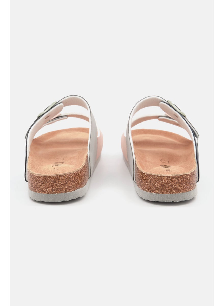 Women Slip On Sandal, Navy/Pink Combo