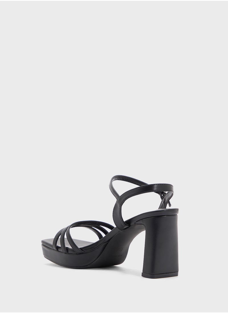 Square Toe Ankle Strap Platform Heel Sandal