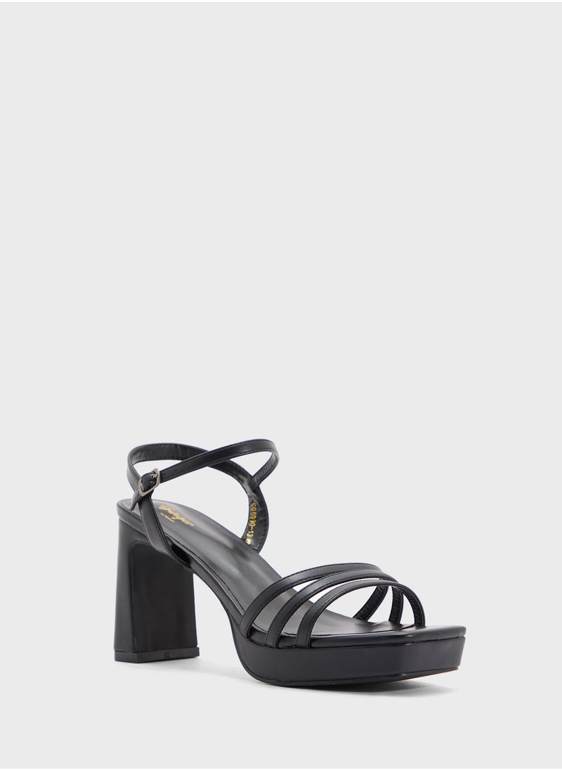 Square Toe Ankle Strap Platform Heel Sandal
