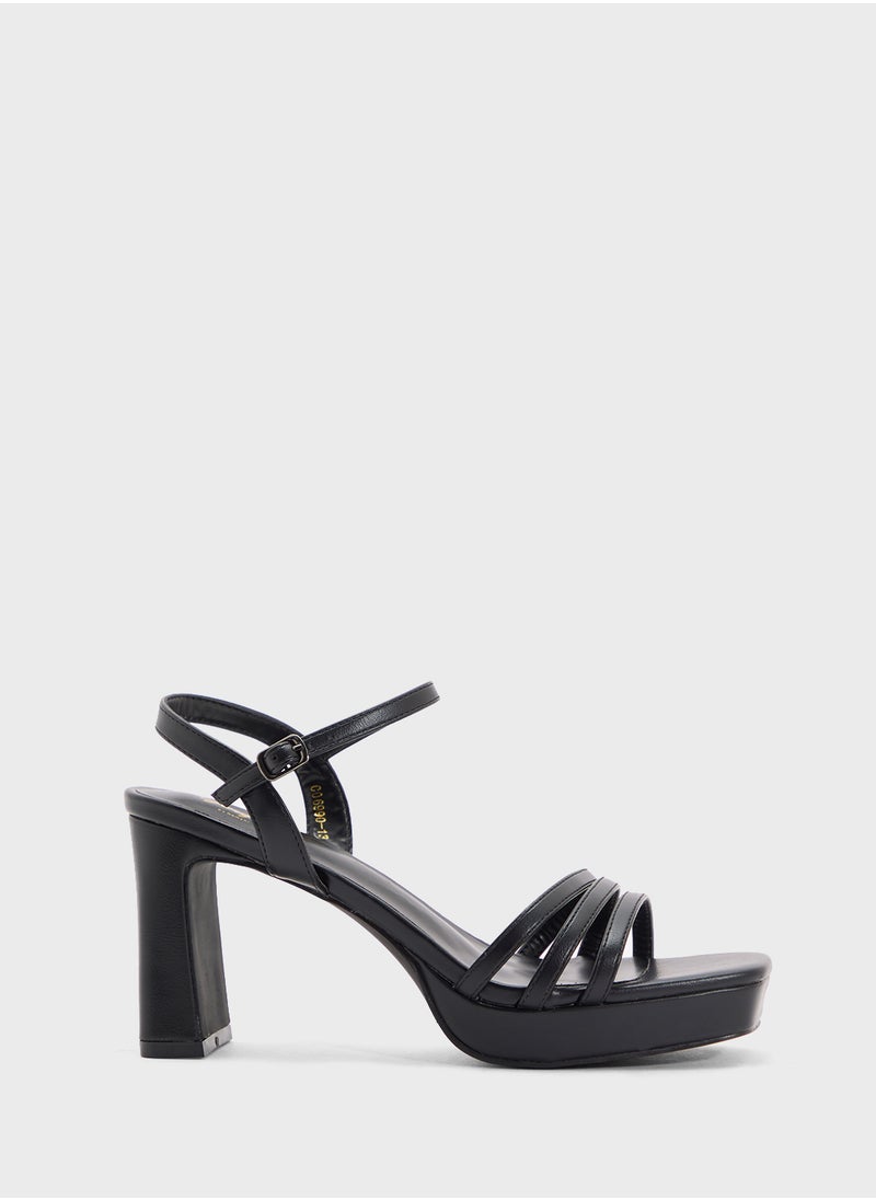 Square Toe Ankle Strap Platform Heel Sandal