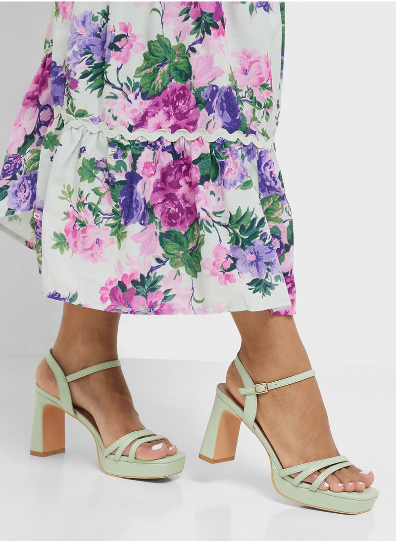 Square Toe Ankle Strap Platform Heel Sandal