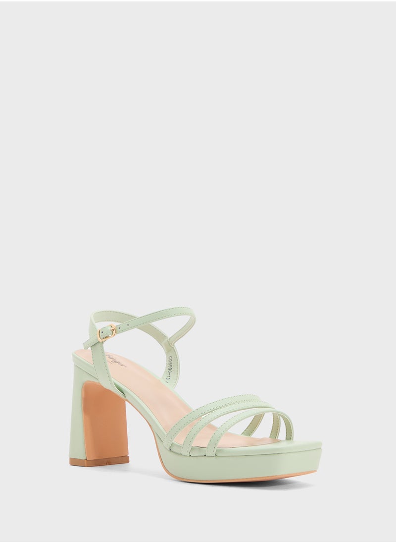 Square Toe Ankle Strap Platform Heel Sandal