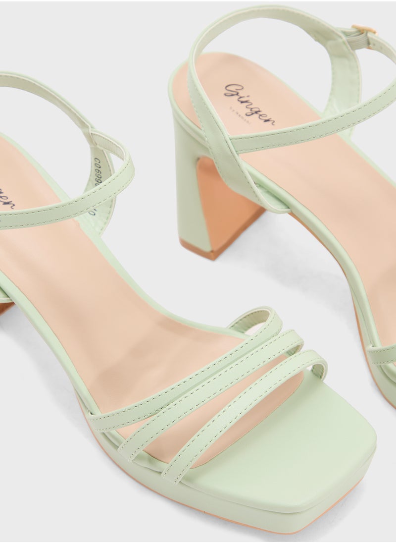 Square Toe Ankle Strap Platform Heel Sandal