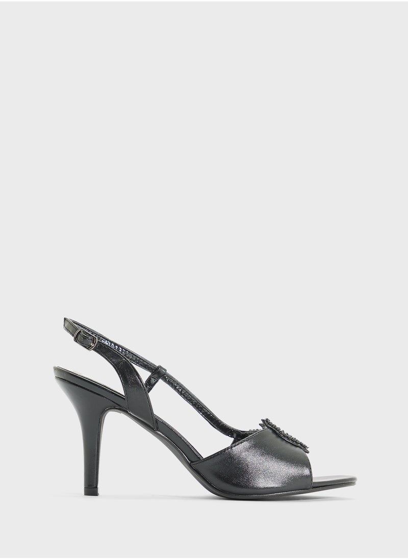 Woven Sling-Back Heeled Sandal