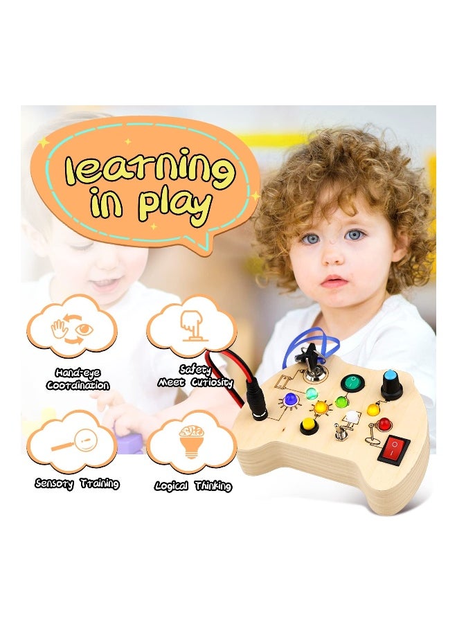 Busy Board with LED Light Toys for Toddlers, Montessori Toys with Toggle Switch, Sensory Toys for Toddlers 1-3, Travel Toys for Educational Toddler Activities for 1 2 3 4 Year Old Boys  Girls
