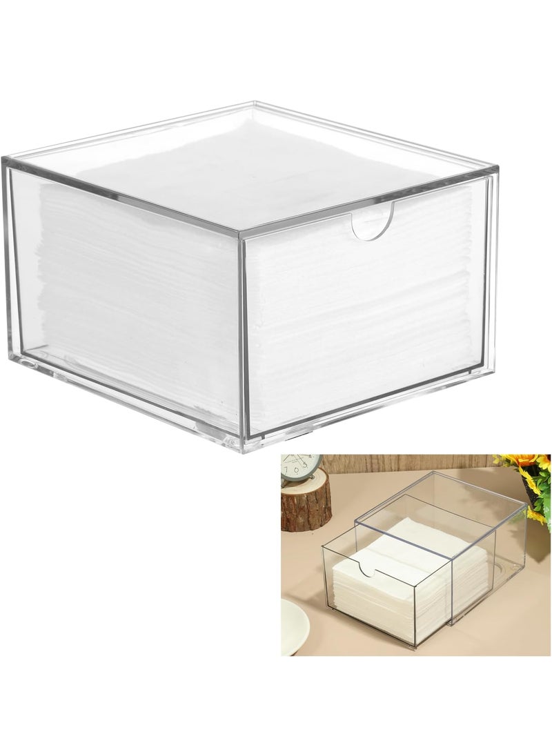Rainmae Disposable Face Towel Holder, Face Towel Storage Box Bin, Stackable Clear Makeup Organizer with Drawer for Clean Skin Club Face XL Towels Holder for Vanity Bathroom and Makeup Organization