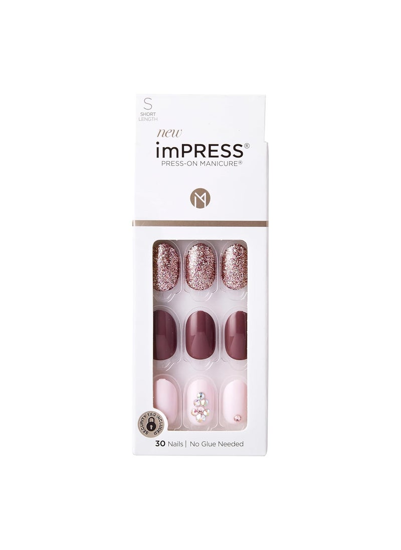 KISS imPRESS No Glue Mani Press On Nails, Design, 'Reset', Multicolor, Short Size, Oval Shape, Includes 30 Nails, Prep Pad, Instructions Sheet, 1 Manicure Stick, 1 Mini File