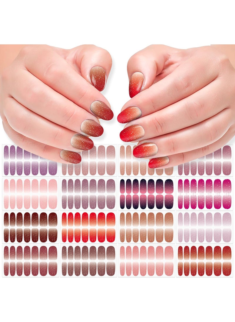 DANNEASY 16 Sheets Nail Polish Stickers Full Nail Wraps for Women Blue Glitter&Solid Color Fingernails Wrap Self Adhesive Nail Polish Strips Gel Nail Strips with Nail File, Cuticle Stick
