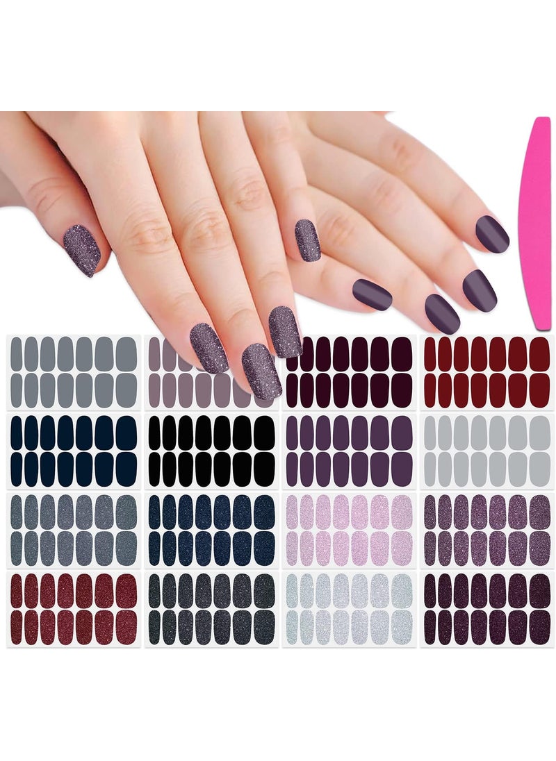 SILPECWEE 16 Sheets Nail Polish Stickers Full Nail Wraps Solid Color Self Adhesive Nail Polish Strips Gel Nail Stickers for Women Fingernail Manicure Sticker Nails for Women with 1pc Nail File