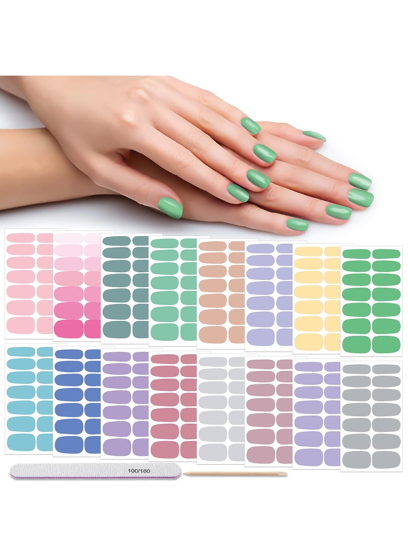 DANNEASY 16 Sheets Nail Polish Strips Solid Color Full Nail Wraps Self Adhesive Nail Polish Stickers Gel Nail Strips for Women Nail Art with 1pc Nail File, Cuticle Stick (Fresh Color)