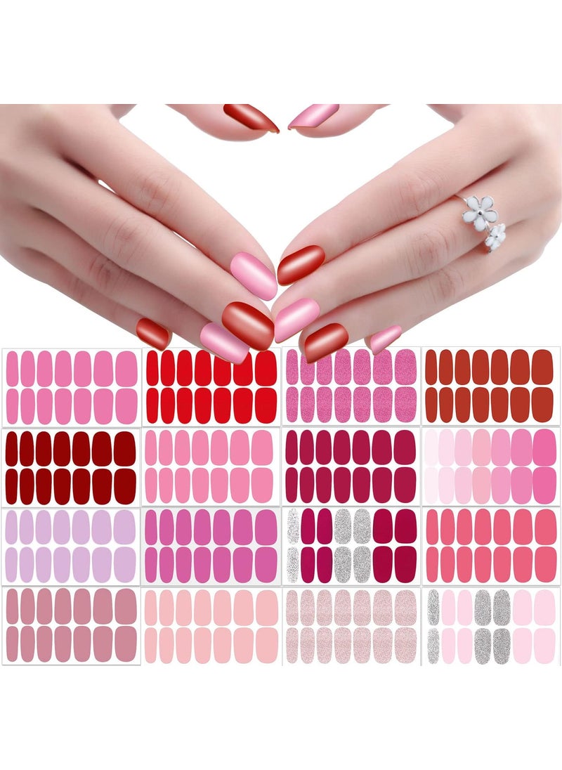 JERCLITY 224 Pieces 16 Sheets Red Pink Nail Wraps for Short Nails Red Nail Polish Strips Self-Adhesive Pink Nail Decals Nail Stickers Full Nail Wraps for Women Girls Nail Art