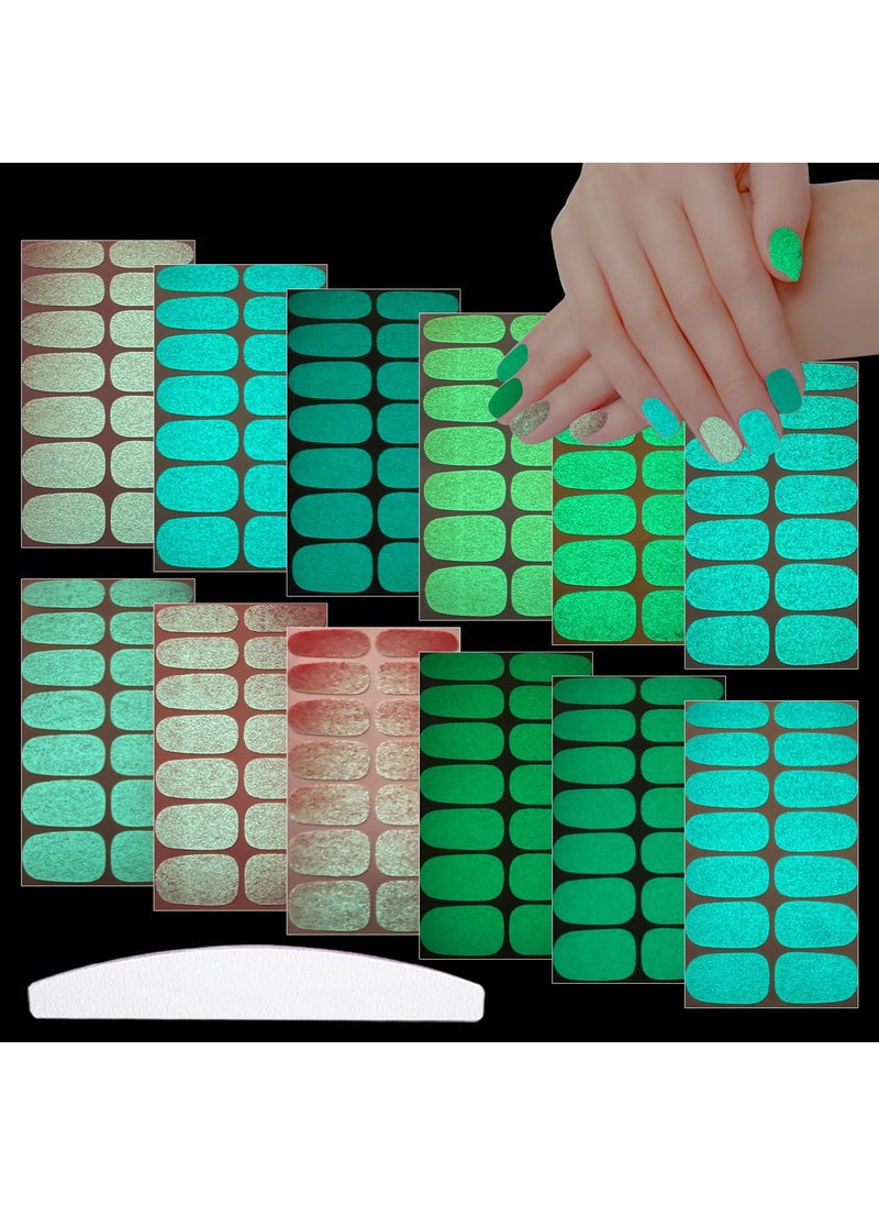 JERCLITY 168 Pieces 12 Sheets Luminous Solid Color Nail Polish Strips Glow in The Dark Nail Wraps for Short Nails Nail Decals Self-Adhesive Nail Stickers Full Nail Wraps for Women Girls Nail Art
