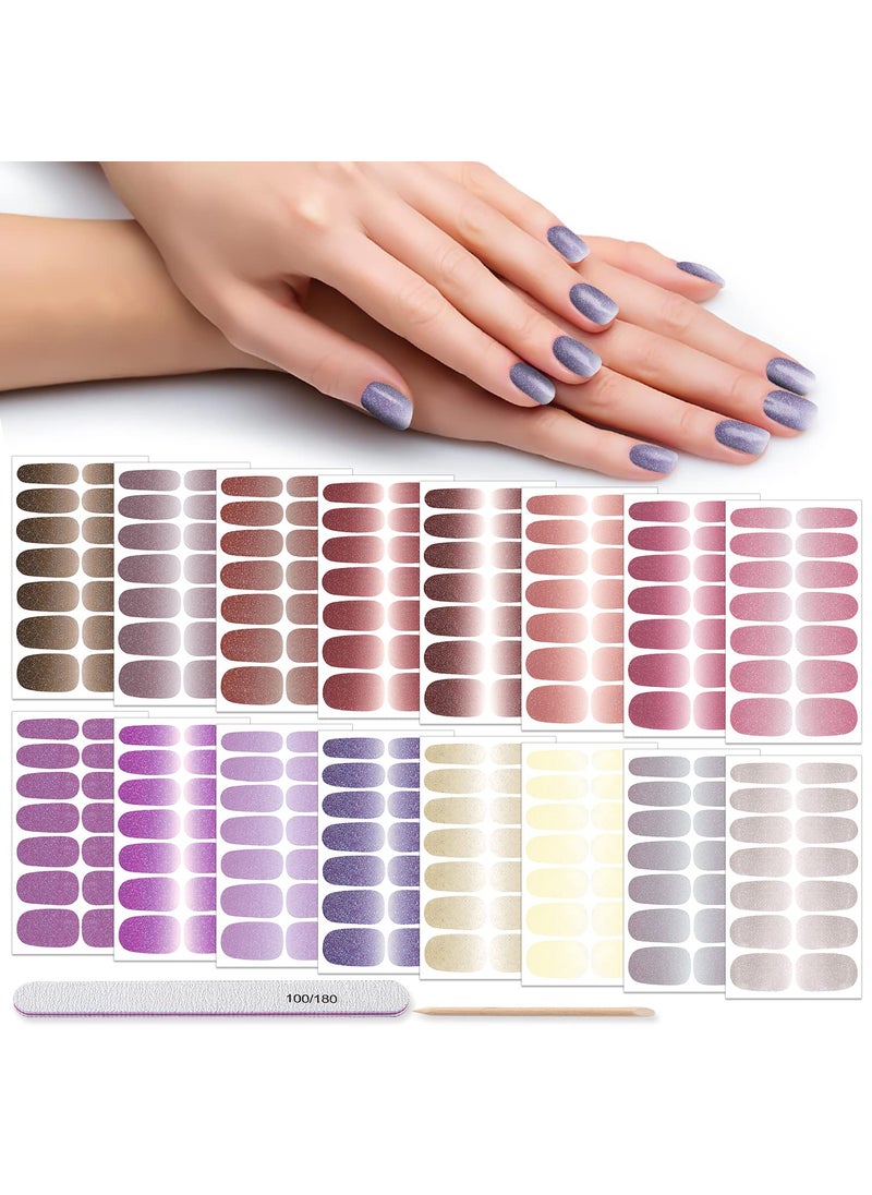 DANNEASY 16 Sheets Nail Polish Strips Full Nail Wraps Self Adhesive Nail Polish Stickers Nail Strips Sticker Nails for Women Nail Art with 1pc Nail File, Cuticle Stick (Gradient Glitter)