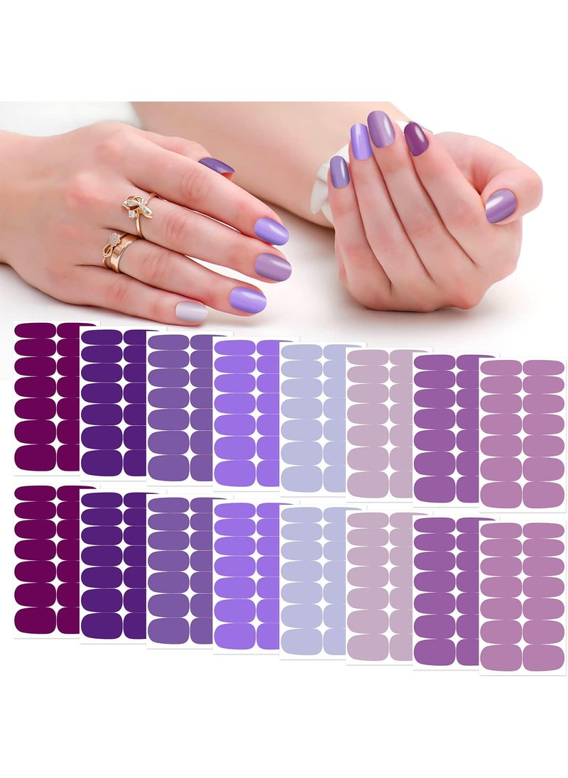 SILPECWEE Purple Nail Wraps for Women Solid Color Nail Polish Strips Self Adhesive Nail Polish Sticker Gel Nail Strips Nail Accessories with 1pc Nail File (16 Sheets)