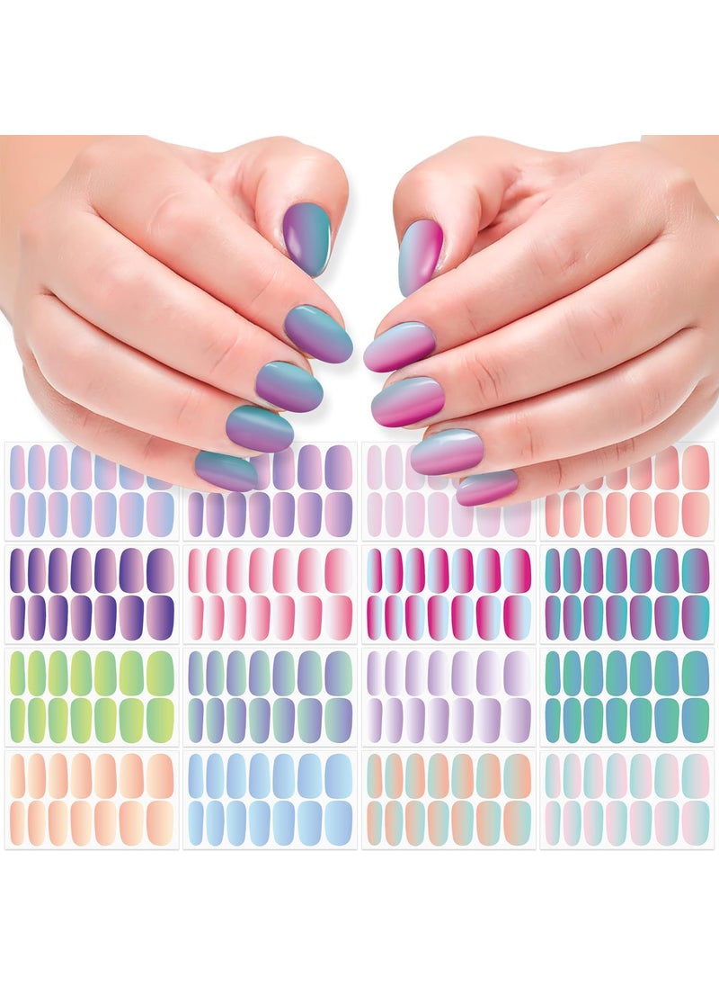 DANNEASY 16 Sheets Mermaid Color Nail Wraps Gel Nail Polish Stickers Self Adhesive Nail Polish Strips Ombre Fingernail Sticker Nails for Women with Nail File, Cuticle Stick