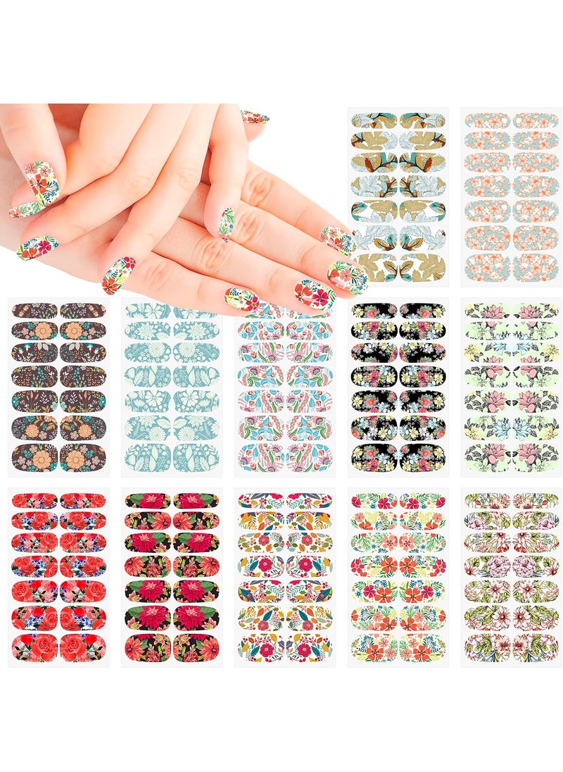 168 Pieces 12 Sheets Flower Nail Polish Strips Flower Nail Strips Nail Wraps for Women Self-Adhesive Spring Nail Polish Stickers Full Nail Wraps for Nail Art with Nail File