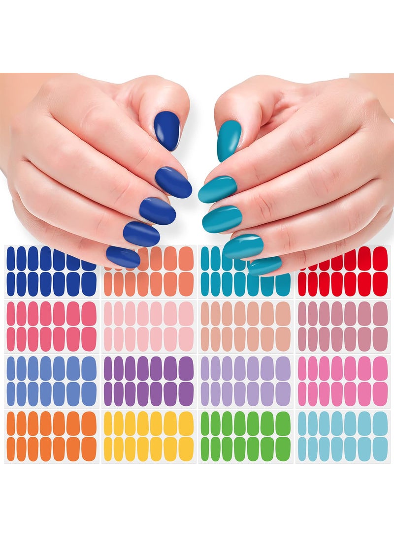 DANNEASY 16 Sheets Nail Polish Stickers Full Nail Wraps for Women Self Adhesive Nail Polish Strips Gel Nail Sticker Solid Color Fingernail Stickers Manicure Kit with 1pc Nail File, Cuticle Stick