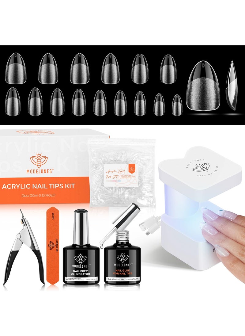 modelones Gel Nail Kit, Upgrade 15Sizes Pre-shaped Gel Nail Tips Short Almond Shape, 9-in-One Glue Prep Dehydrator & Portable Led Lamp, 510Pcs Press On Extension Kit Gift for Women