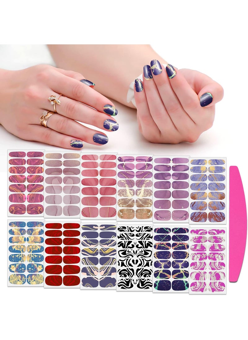 SILPECWEE 12 Sheets Nail Polish Strips Full Nail Wraps for Women Color Blending Self Adhesive Nail Polish Stickers Gel Nail Strips Nail Art Accessories with Nail File (Chic Style)