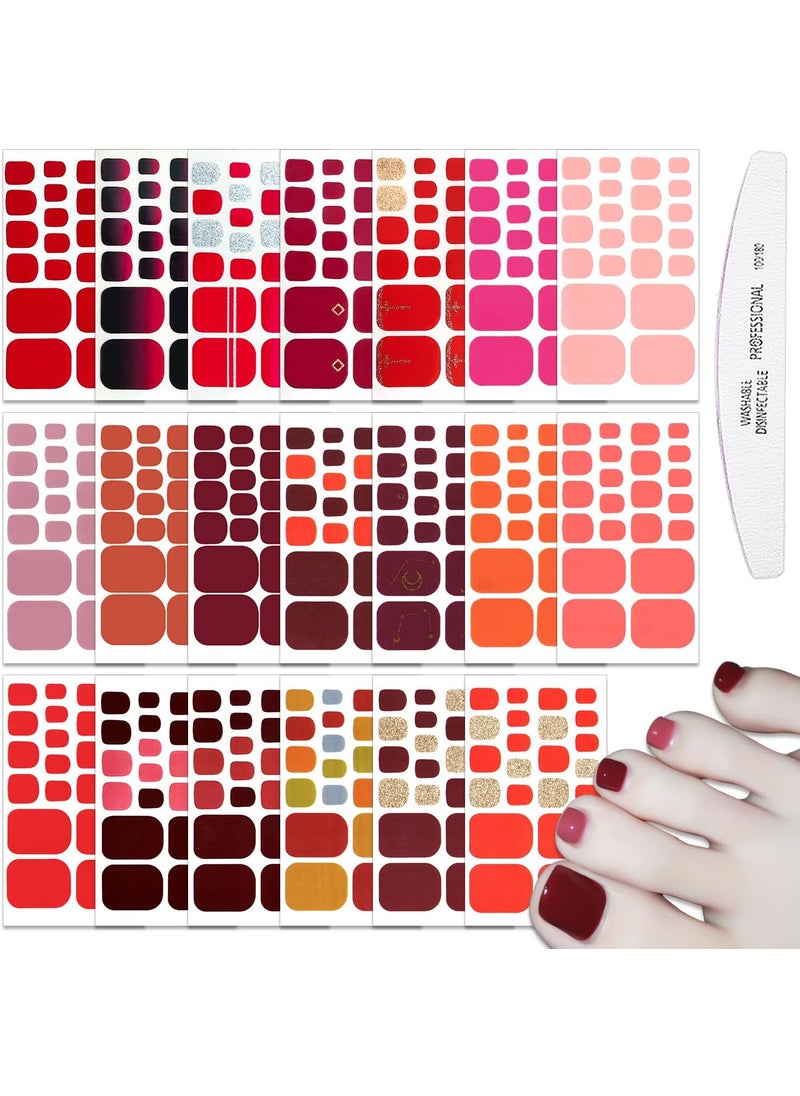 WOKOTO 20 Sheets 440pcs Red Nail Stickers for Toes Nails Full Nail Wraps for Women Solid Color Nail Polish Strips Red Nail Gel Strips for Toenails Press On Nail Polish Stickers Gel Nail Stickers Kit