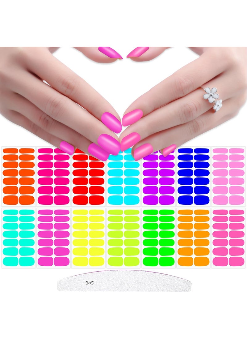 JERCLITY 196 Pieces 14 Sheets Fluorescence Solid Color Nail Polish Strips Vibrant Color Nail Wraps for Short Nails Nail Decals Self-Adhesive Nail Stickers Full Nail Wraps for Women Girls Nail Art