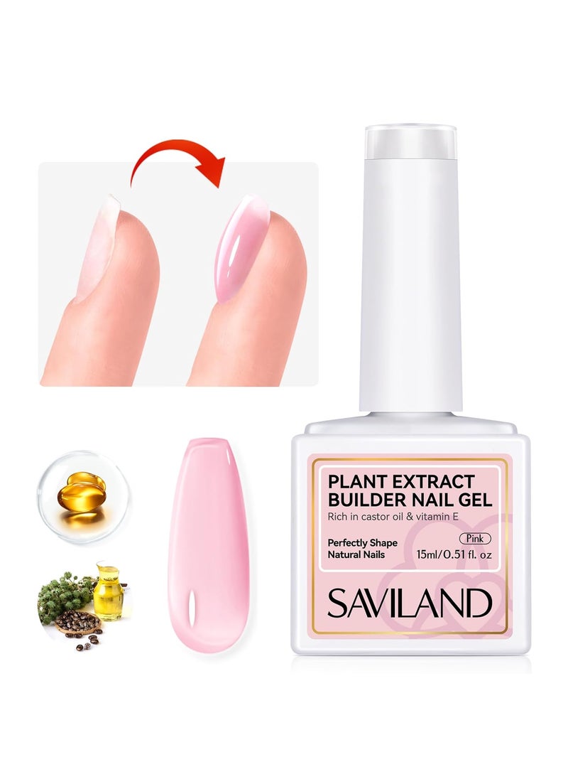 SAVILAND Builder Nail Gel - Pink 15 ml Builder Nail Gel In A Bottle Hard Gel Nail Strengthener Gel Nail Hardener with Castor Oil & Vitamin E Extra Strong and Growth for Nail Extension Repair Nail Art