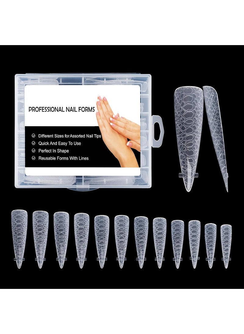 NMKL38 120PCS Unique Pattern Dual Nail Forms for Poly Nail Gel Full Cover Nail Molds Nail Tips Extension Forms 12 Sizes Nail Sticker for Manicure Extension (A)