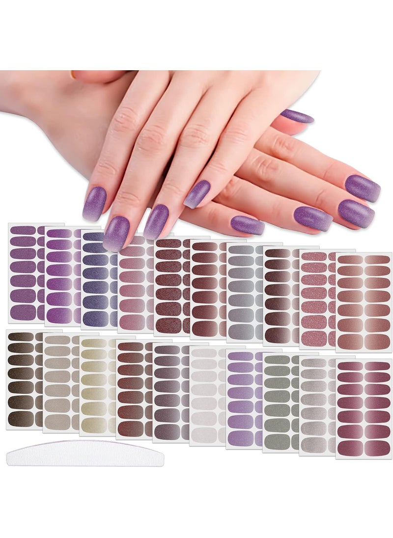 WOKOTO 20 Sheets Full Nail Stickers for Women Nail Art Polish Strips Gel Nail Wraps for Girls Pink Purple Cute Glitter Solid Design Nail Polish Stickers Solid Gel Nail Strips Sticker Nails Gel Strips