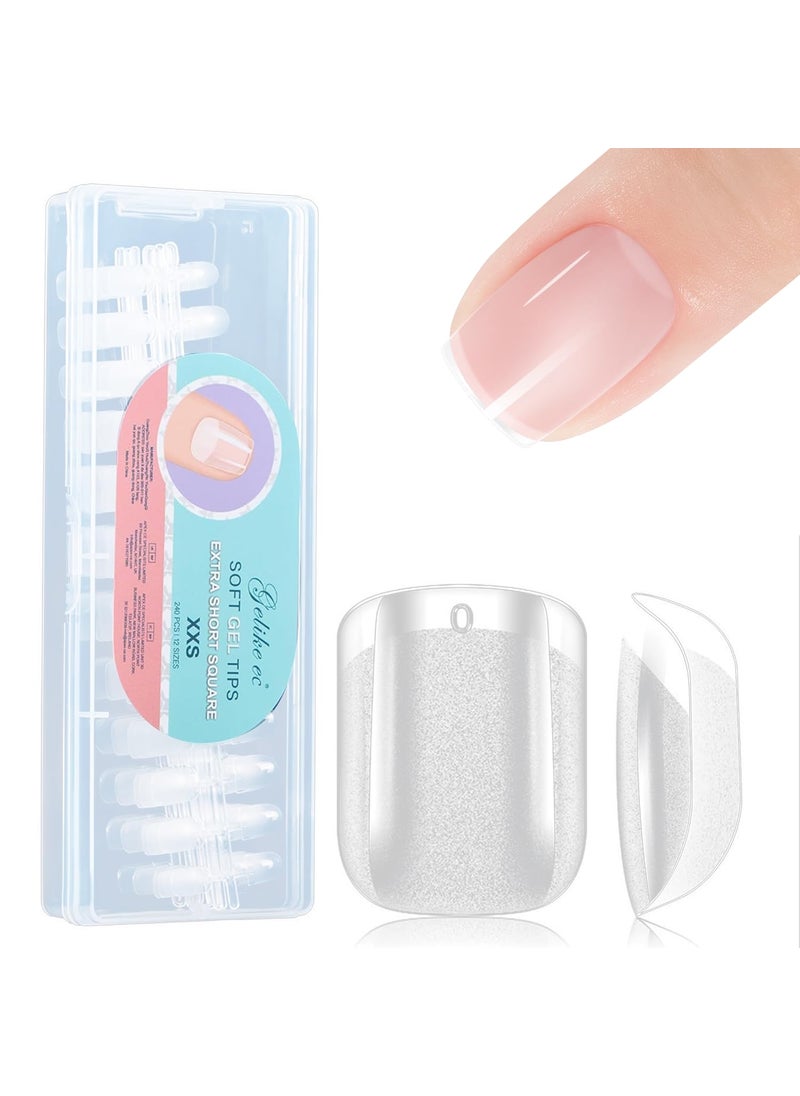 Gelike EC Extra Short Soft Gel Nail Tips Kit for Soak Off Nail Extensions,Full Cover,Square Shaped,Pre-buff PMMA Resin,Clear Ultra-Thin Design,12 Sizes,240 Pieces