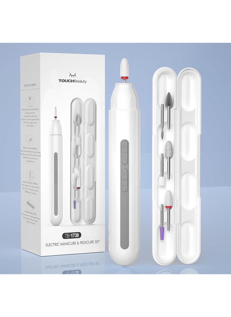 Electric Nail Drill, TOUCHBeauty Portable Electric Nail File Professional, Cordless Electric Nail File for Acrylic Gel Nails, Manicure Pedicure Tool with Nail Drill Bits Sanding for Home Salon