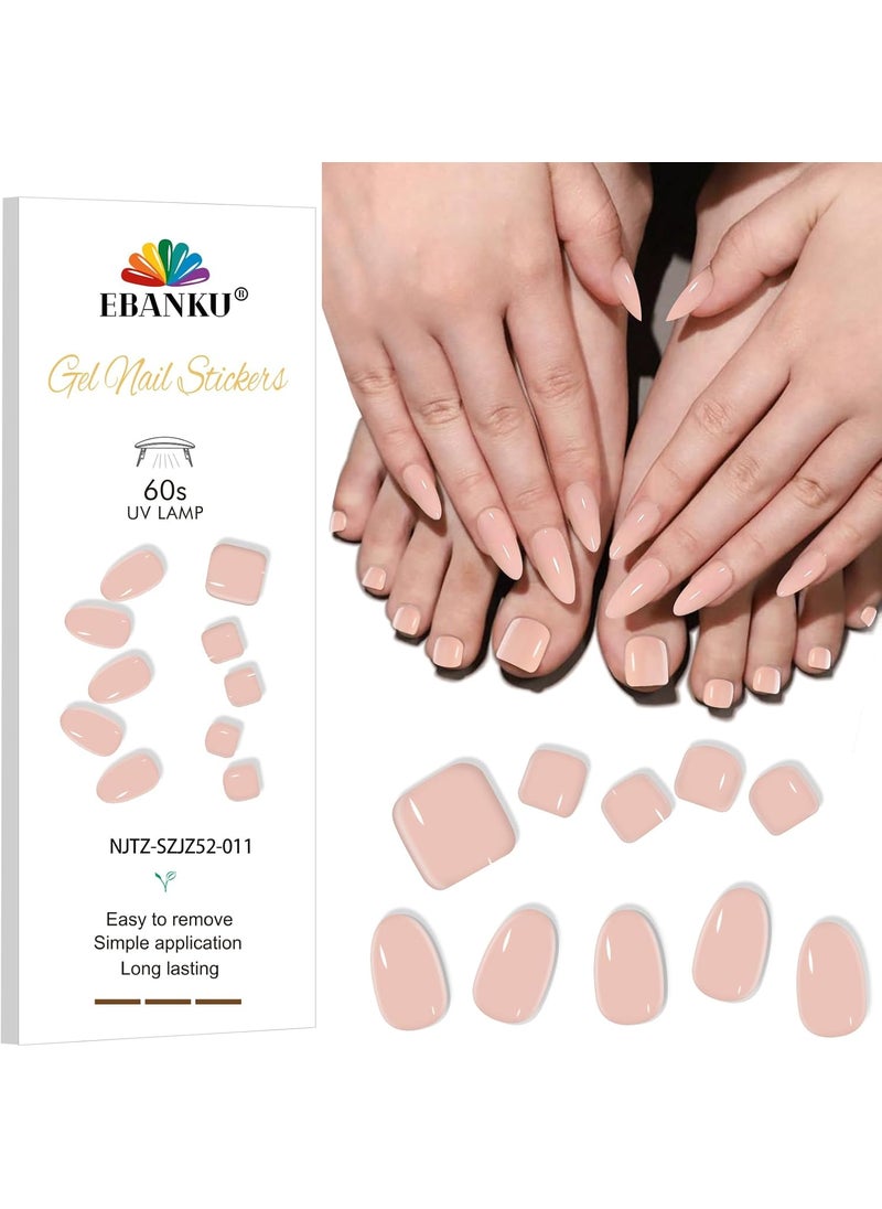 EBANKU Semi Cured Gel Nail Strips, 28PCS Nude Pink Toe Wraps & 24PCS Gel Strips, UV Lamp Compatible, Long Lasting & Easy to Use - Includes Prep Pads, Nail File & Stick