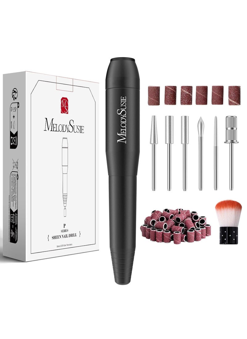 MelodySusie Electric Nail Drill Machine,PC120I Portable Electric Nail File Efile Set for Acrylic Gel Nails, Manicure Pedicure Tool with Nail Drill Bits Sanding Bands Dust Brush, Black