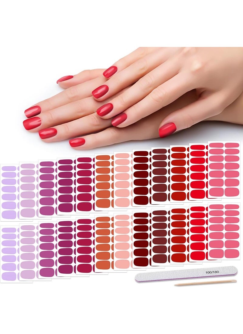 DANNEASY 24 Sheets Nail Polish Strips Full Nail Wraps Self Adhesive Red Pink Nail Strips Stick on Nail Polish Stickers for Women Nail Art Accessories with 1pc Nail File, Cuticle Stick