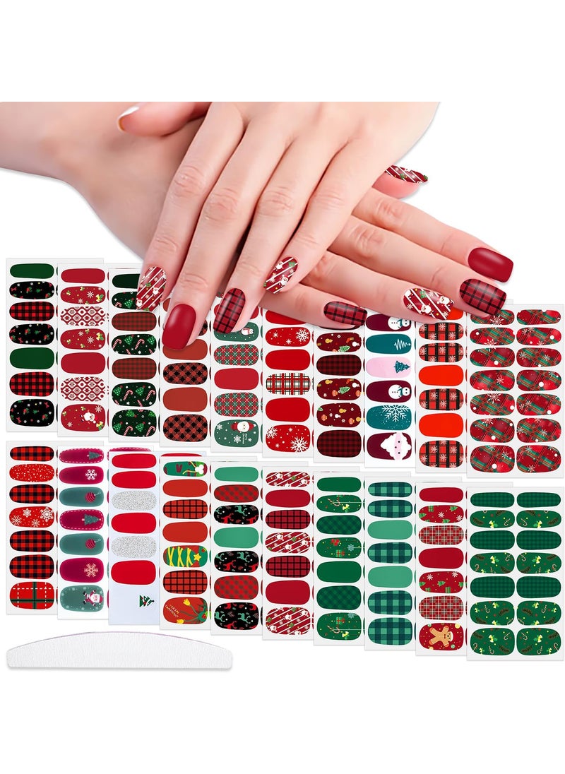 WOKOTO 20 Sheets Christmas Nail Polish Strips Full Nail Wraps for Women Girls Nail Art Stickers Gel Polish Strips Nail Design Stickers Full Nail Stickers for Nails Christmas Holiday Gel Nail Strips