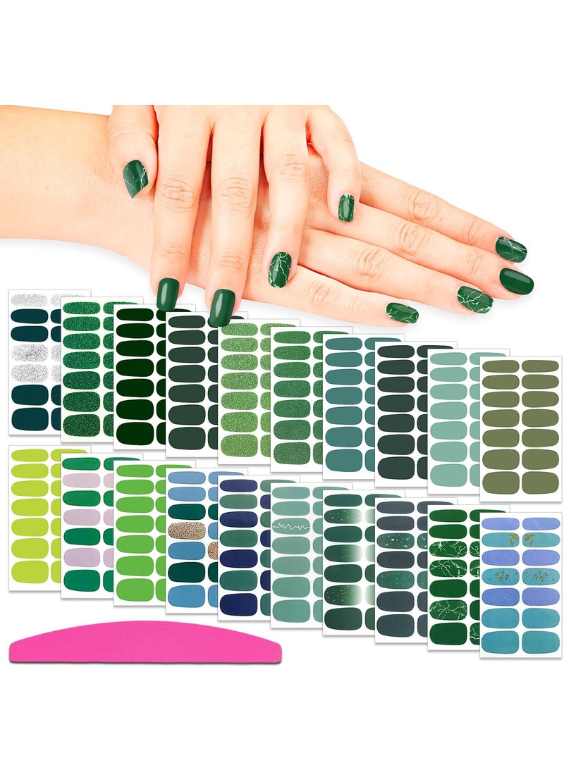 SILPECWEE 20 Sheets Green Nail Polish Strips Spring Nail Wraps for Women Self Adhesive Nail Stickers Nail Strips Real Nail Polish Stick on Nails with 1pc Nail File