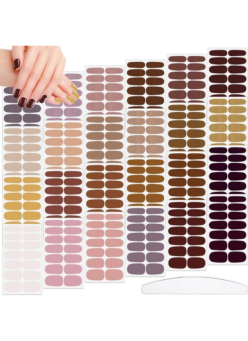 JERCLITY 336 Pieces 24 Sheets Classic Retro Solid Color Nail Polish Strips Glitter Nail Wraps with Nail File Self-Adhesive Dark Nail Stickers Full Nail Wraps for Women Girls Nail Art