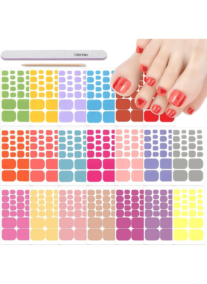 DANNEASY 20 Sheets Toe Nail Stickers Full Nail Wraps Solid Color Toenail Polish Strips Self Adhesive Toes Nail Polish Stickers Gel Nail Strips Manicure Sticker with Nail File, Cuticle Stick