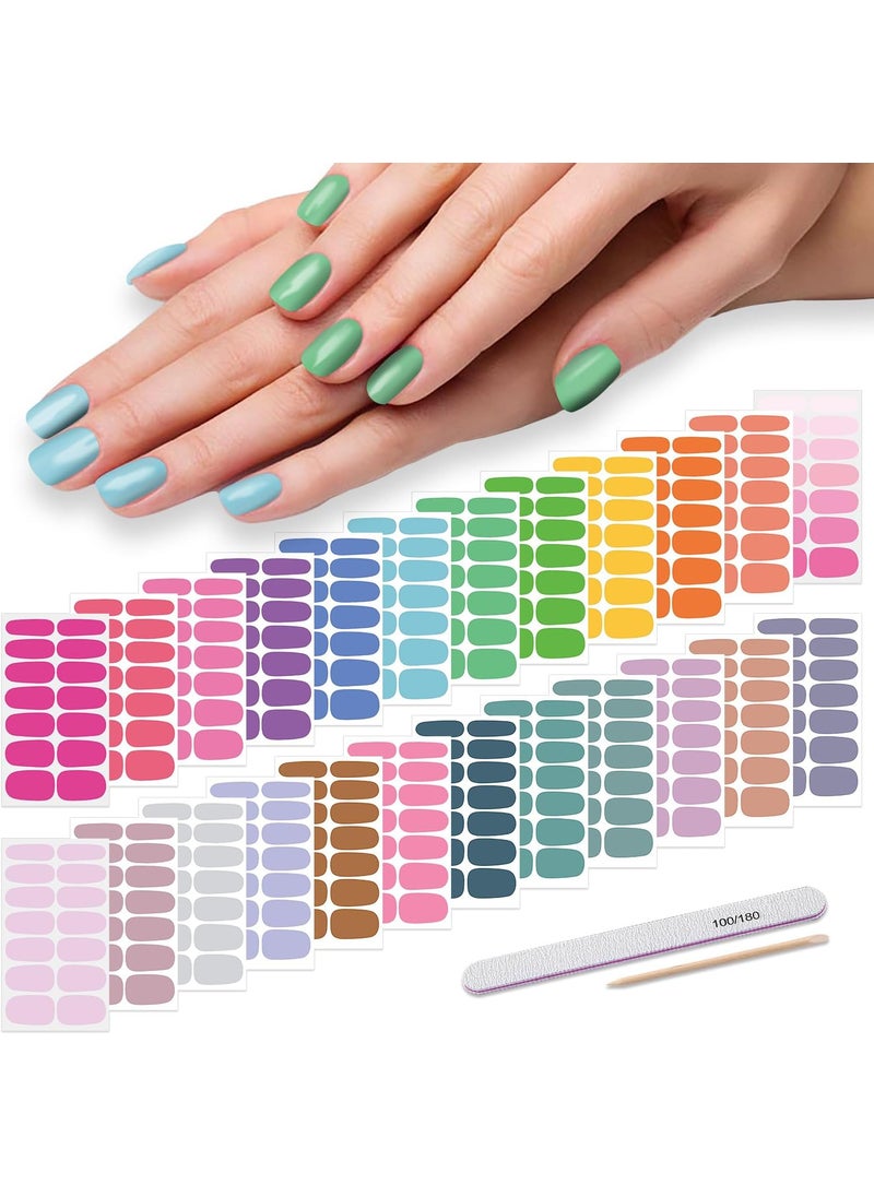 DANNEASY 24 Sheets Light Color Nail Polish Stickers Full Nail Wraps for Women Young Girl Self Adhesive Nail Polish Strips Gel Fingernail Sticker Nails with Nail File, Cuticle Stick