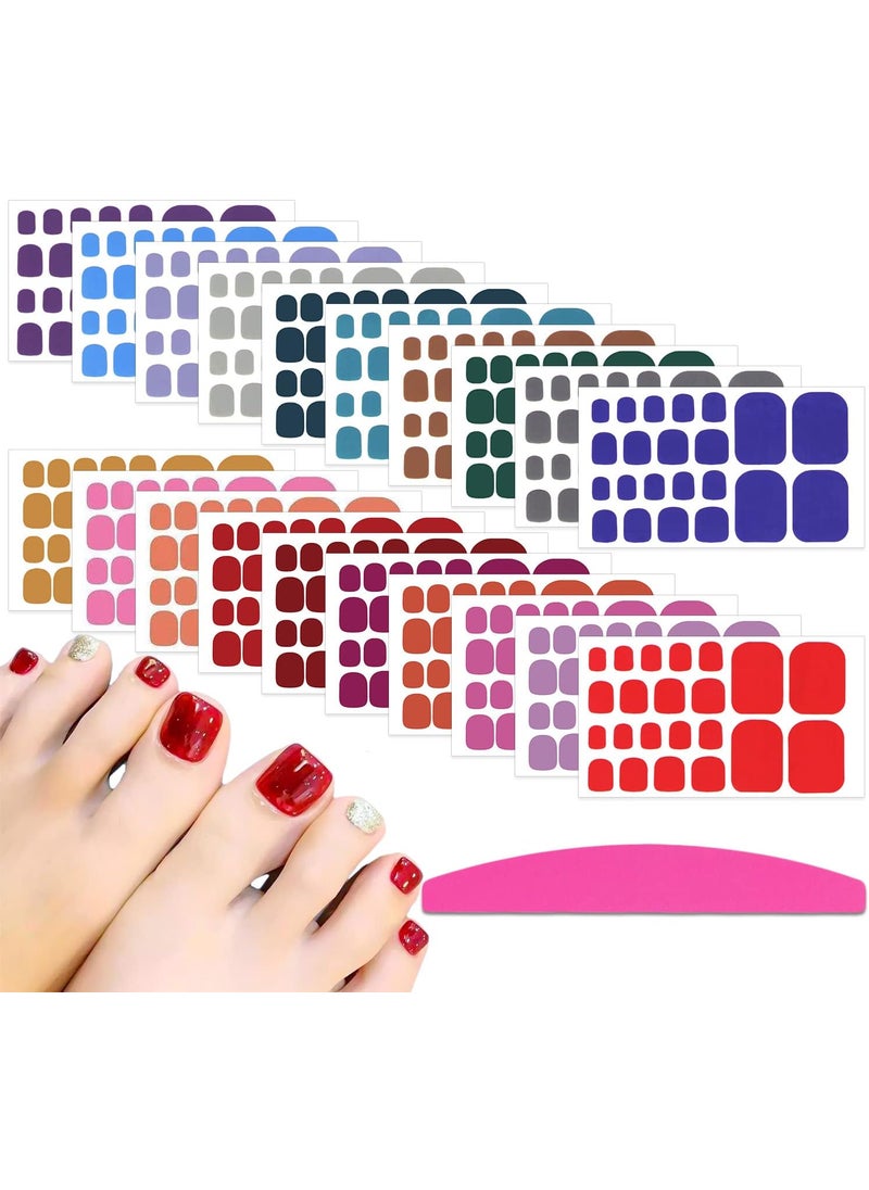 SILPECWEE 20 Sheets Toe Nail Stickers Full Nail Wraps Red Solid Color Toenail Polish Strips for Women Self Adhesive Toe Stickers Polish Gel Nail Strips for Nail Art with 1pc Nail File