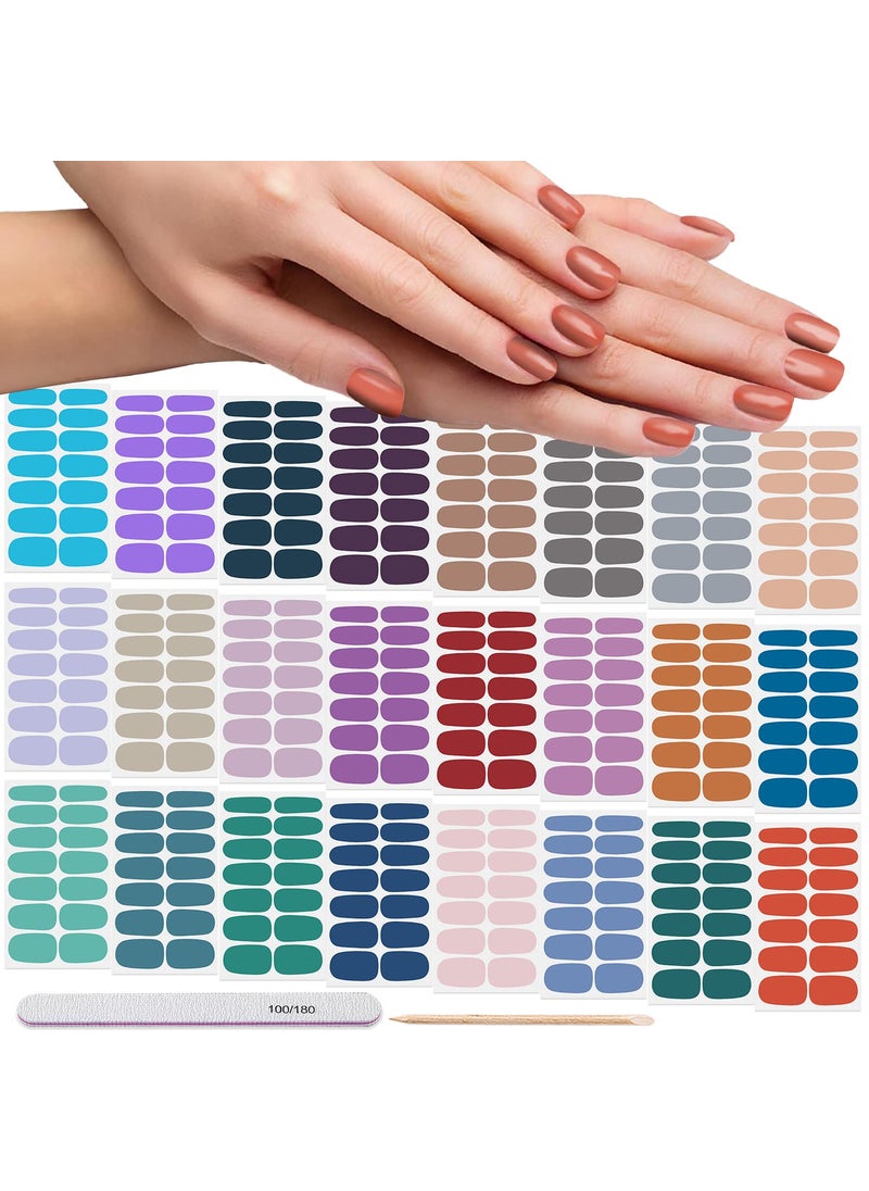 DANNEASY 24 Sheets Nail Polish Stickers Full Nail Wraps for Women Solid Color Nail Polish Strips Gel Nail Strips Self Adhesive Fingernail Stickers Manicure Kit with 1pc Nail File, Cuticle Stick