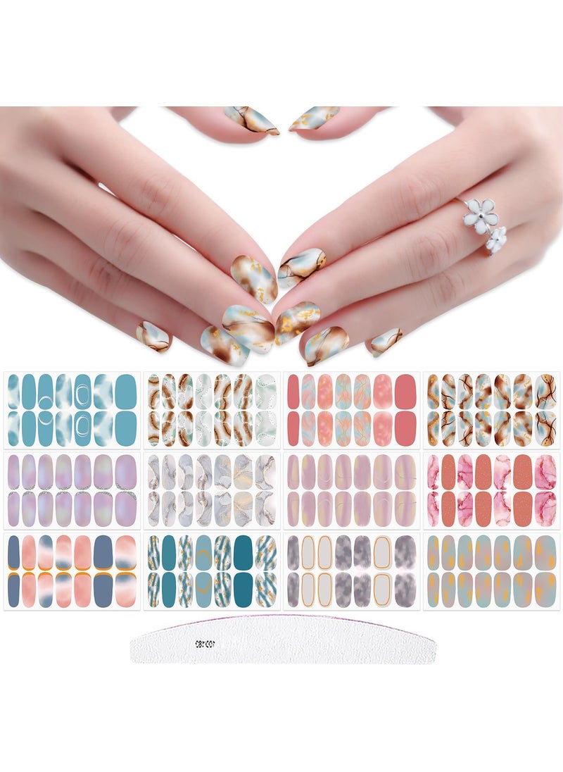 JERCLITY 168 Pieces 12 Sheets Gradient Marbling Nail Wraps for Short Nails Glitter Bronzing Marble Nail Polish Strips Nail Decals Self-Adhesive Nail Stickers Full Nail Wraps for Women Girls Nail Art