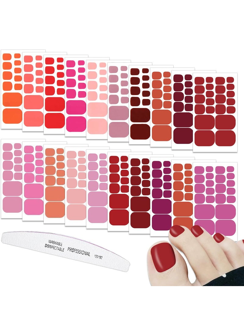 WOKOTO 20 Sheets Toenails Nail Polish Stickers Full Nail Wraps for Women Red Nail Art Sticker Self Adhesive Nail Gel Stickers for Toes Nail Color Strips with Nail File Nail Polish Wraps for Toenails
