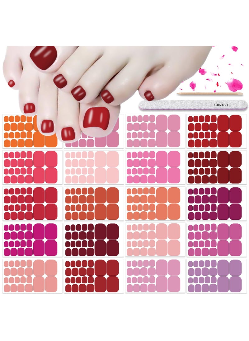 DANNEASY 20 Sheets Toe Nail Stickers Full Nail Wraps Toe Nail Polish Strips Red Pink Self Adhesive Toenail Polish for Women Stick on Nails Gel Nail Strips Nail Art Accessories