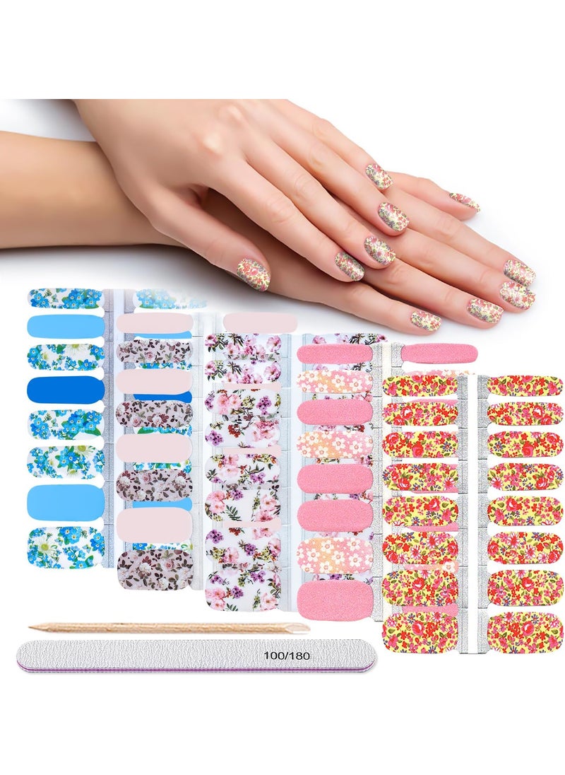 DANNEASY Thicker Nail Polish Strips Flowers Series, 5 Sheets Nail Stickers for Women, Adults, Light Color, Floral Style, Nail Art Stickers and Decals, Self-Adhesive, Single Use