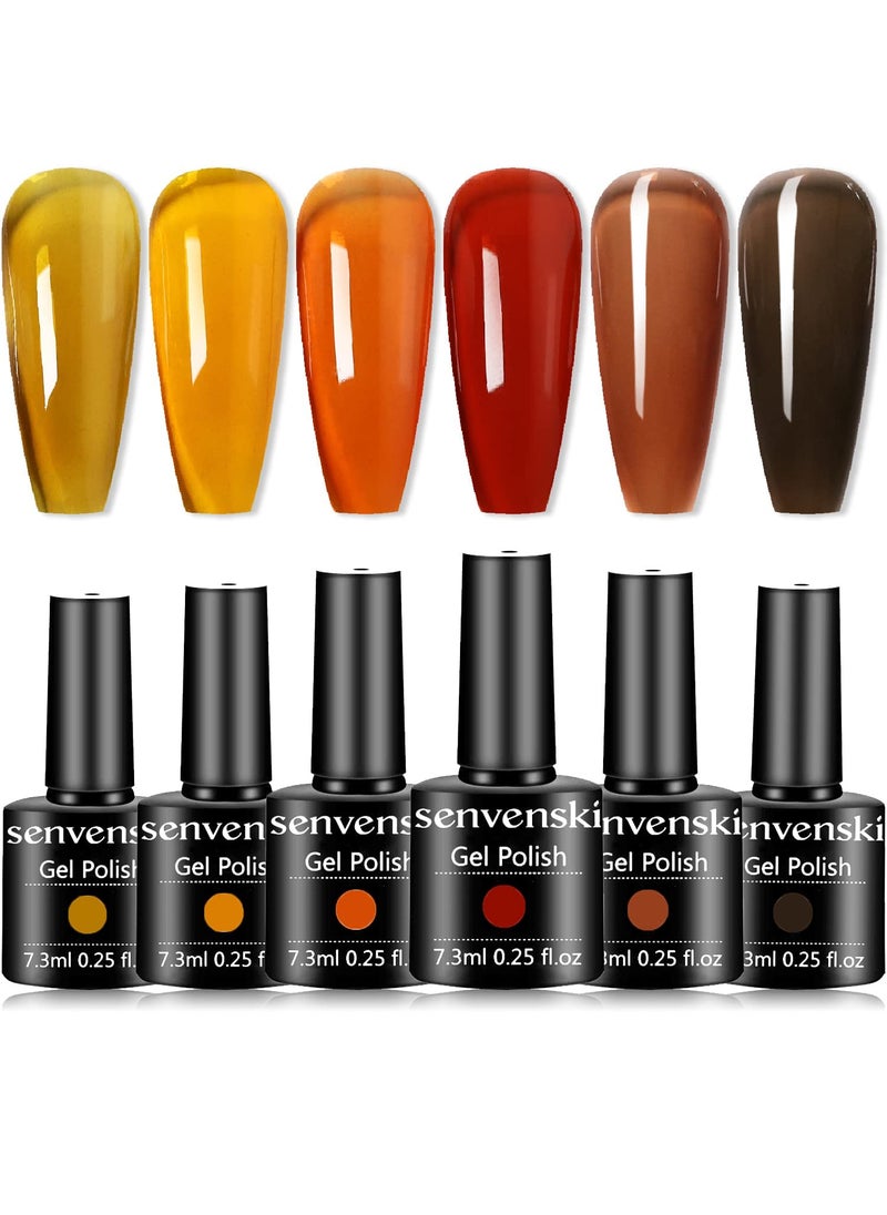 senvenski Tortoise Shell Nails, Orange Jelly Gel Nail Polish Crystal Translucent Sheer Clear Red Coral Grey Amber Brown Gift UV LED Art Varnish Kit (BT6-002)