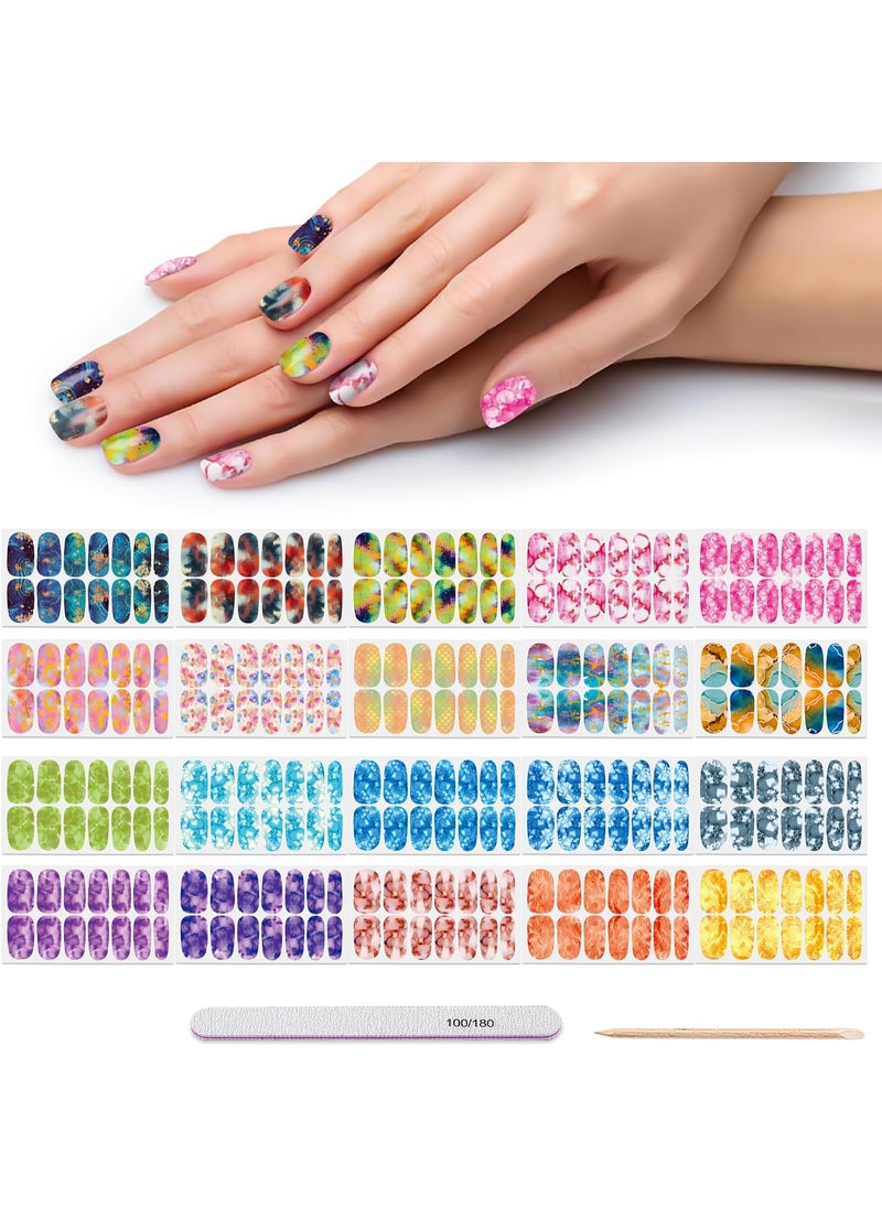 DANNEASY 20 Sheets Color Blending Nail Polish Stickers Full Nail Wraps for Women Marble Fingernails Wrap Self Adhesive Nail Polish Strips Gel Nail Strips with Nail File, Cuticle Stick