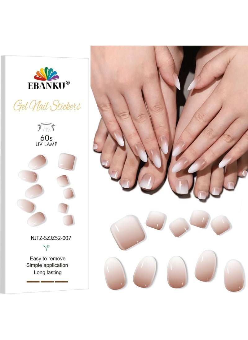 EBANKU Semi-Cured Gel Toenail Strips, 52PCS Nude Ombre Pedi Nail Wraps & Gel Nail Strips Stickers, Works with UV Lamps, Long Lasting, Easy to Use- Includes 2 Prep Pads, Nail File & Nail Stick