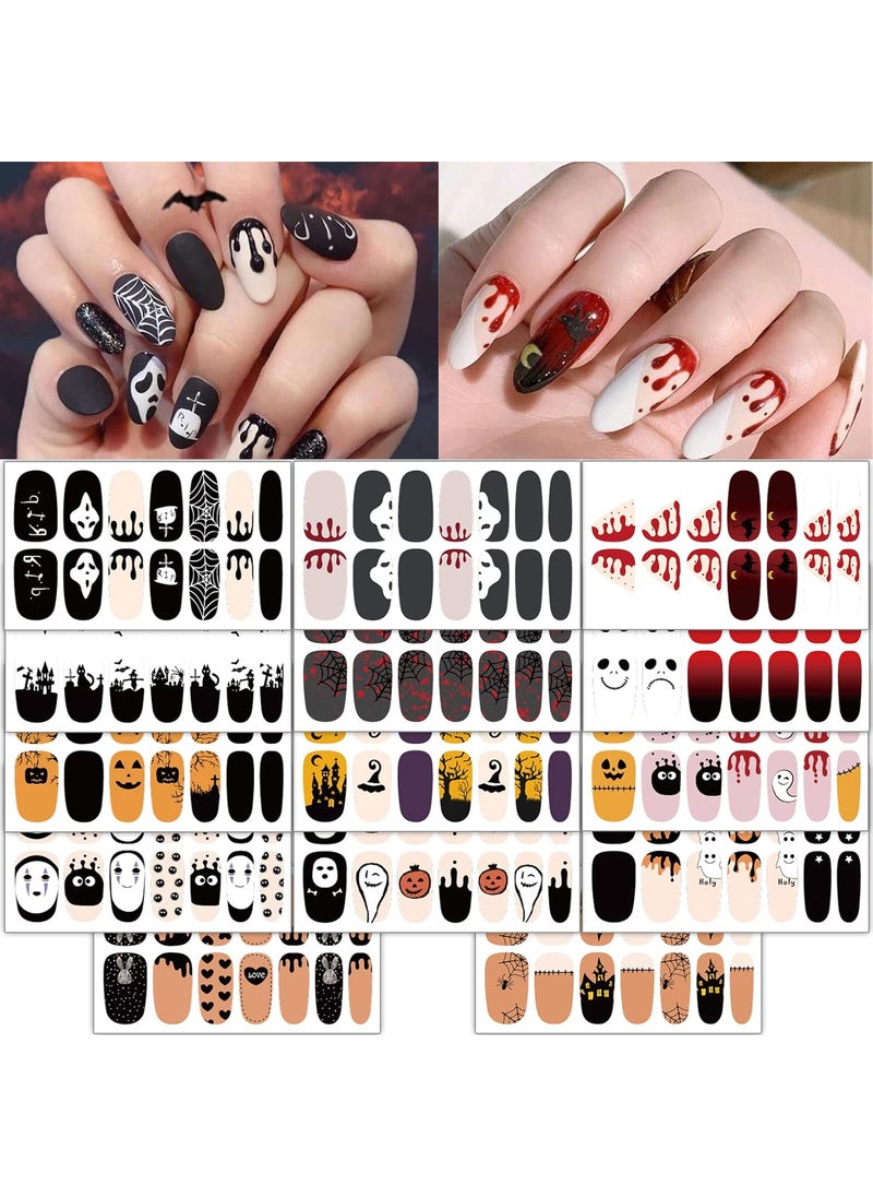 TailaiMei 14 Sheets Halloween Nail Wraps Stickers Nail Polish Strips Self-Adhesive Full Wraps with 2 pcs Nail Files for DIY Nail Art Decals (Bleeding Style)