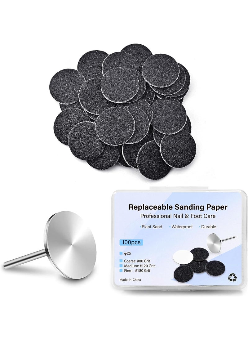 100pcs Foot File Sandpaper Disc with 1 Metal Shaft Replaceable Sanding Pads for Electric Foot Rasp Files Callus Cuticle Hard Dead Skin Removal Pedicure Tools,HJ-NF037 (120 Grit)